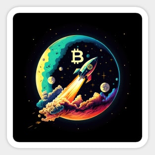 Bitcoin to the multicolored moon Sticker